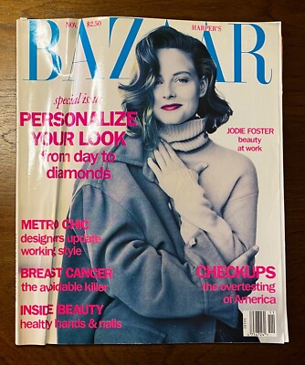 Harper's Bazaar Magazine Nov 1991 JODIE FOSTER beauty at work wrinkled cover