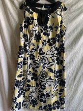 CHAPS Ralph Lauren summer dress yellow blk wht floral size 14