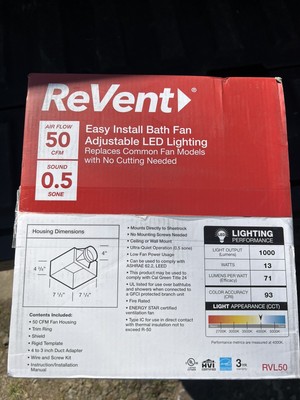 NEW ReVent RVL50 Bath Fan with Adjustable LED Lighting Quiet 50 CFM  855448008794 | eBay