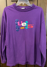 1990's Guess USA Logo Shirt Long Sleeves Purple Made in USA Multi Color Logo
