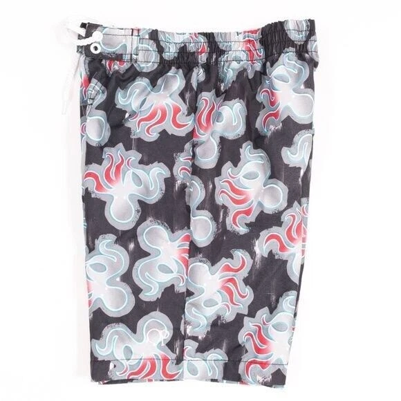 Pantalones cortos de baño Op Boys negros y rojos con estampado abstracto talla S Foto 4 de 4
