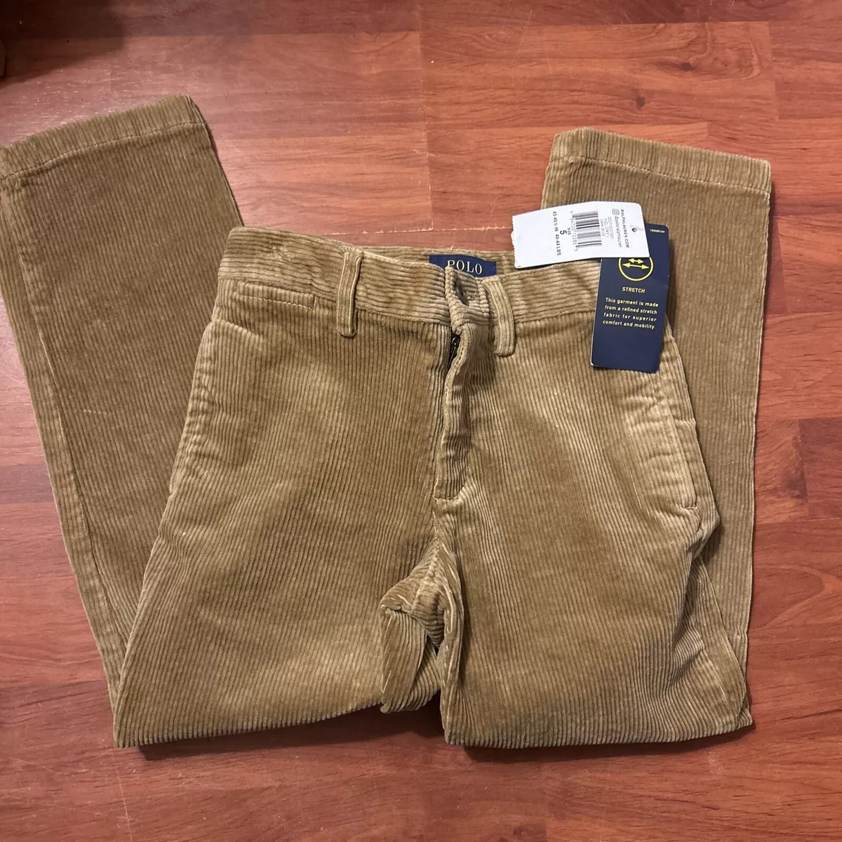 Polo Ralph Lauren Big Boys Slim Fit Stretch Corduroy Pants Dark Beige Sz 5  NWT