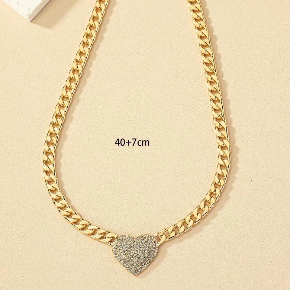 Mujer Collar Corazón Colgante Oro 18K Chapado en Plata Grueso Cadena Acero Inoxidable Foto 4 de 4