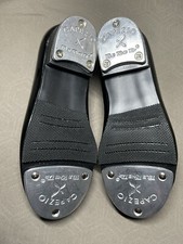 Capezio Size 9.5 Little Girls Tele Tone Tap Shoes Black Patent Leather W RN63356