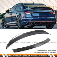 FOR 17-24 AUDI A4 S4 B9 CARBON FIBER REAR WINDOW ROOF + PSM STYLE TRUNK SPOILER
