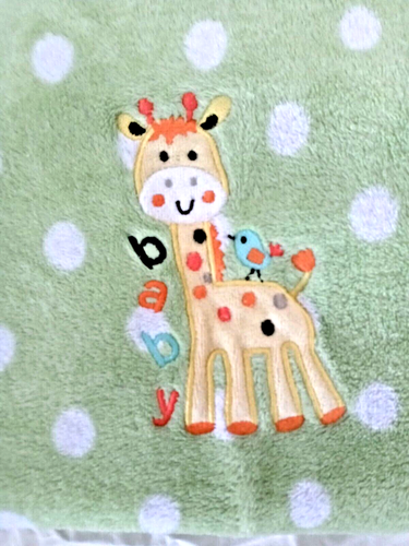 Garanimals Green White Polka Dot Baby Blanket Giraffe Bird Soft Fleece - Picture 2 of 4