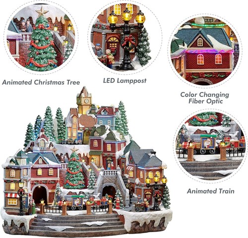 Centro de mesa de pueblo de Navidad en niveles centro de pueblo con tren giratorio - Imagen 2 de 6