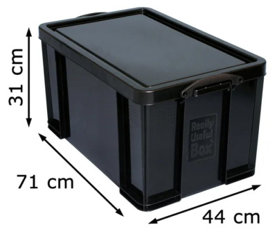 Really Useful Box 64L Aufbewahrungsbox Kunststoff Schwarz Stapelbar Deckel