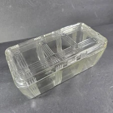 Vintage Hazel Atlas Refrigerator Glass w Lid Criss Cross Retangle 8"X4"x3.5"