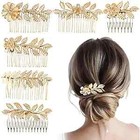 Leaf Hair Comb Gold Hair Accessories Metal Hair Combs Rhinestone Flower Gold 1