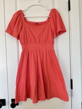 Old Navy Women’s Small S coral crinkle gauze smocked waist puff sleeve dress