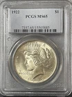 1922 $1 Peace Silver Dollar Coin PCGS MS65 Brilliant Uncirculated GEM