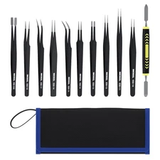 10x Industrial Precision ESD Tweezers Anti-Static Stainless Steel