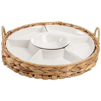 AVLA Ceramic Divided Serving Dishes, Porcelain Relish Tray, Party Appetizer Plat