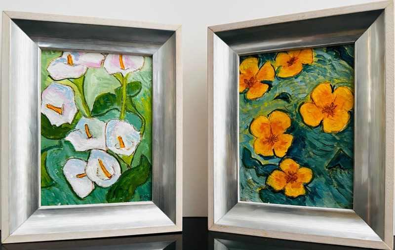 2 acrylic paintings "POPPIES" & LILIES" BY ARTIST BRIAN L. MORRIS