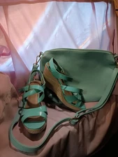 Women's Cathy Jean Sexy & Sporty Turquoise Mint Wedge Sandals & Purse