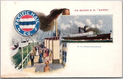 c1900s PACIFIC MAIL STEAMSHIP CO Postcard ''On Board S.S. KOREA'' Siberia / Unused