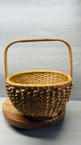 Vtg Native American Style Porcupine Curl Splint Basket 11.5” Gathering Bowl