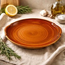 Plat ou Grande Assiette en céramique Lunéville KG Vintage couleur marron ocre