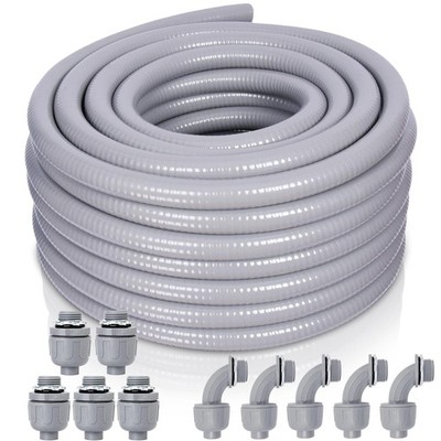 Liquid-Tight Conduit and Connector Kit - 1/2Inch 50 FT Non Metallic Liquid Tight