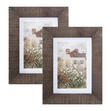 5x7 Wood Picture Frame Rustic Photo Frame Real Glass for Wall and Tabletop Br...