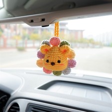Crochet Daisy Car Mirror Hanging, Mini Flower Basket Charm, Boho Accessory