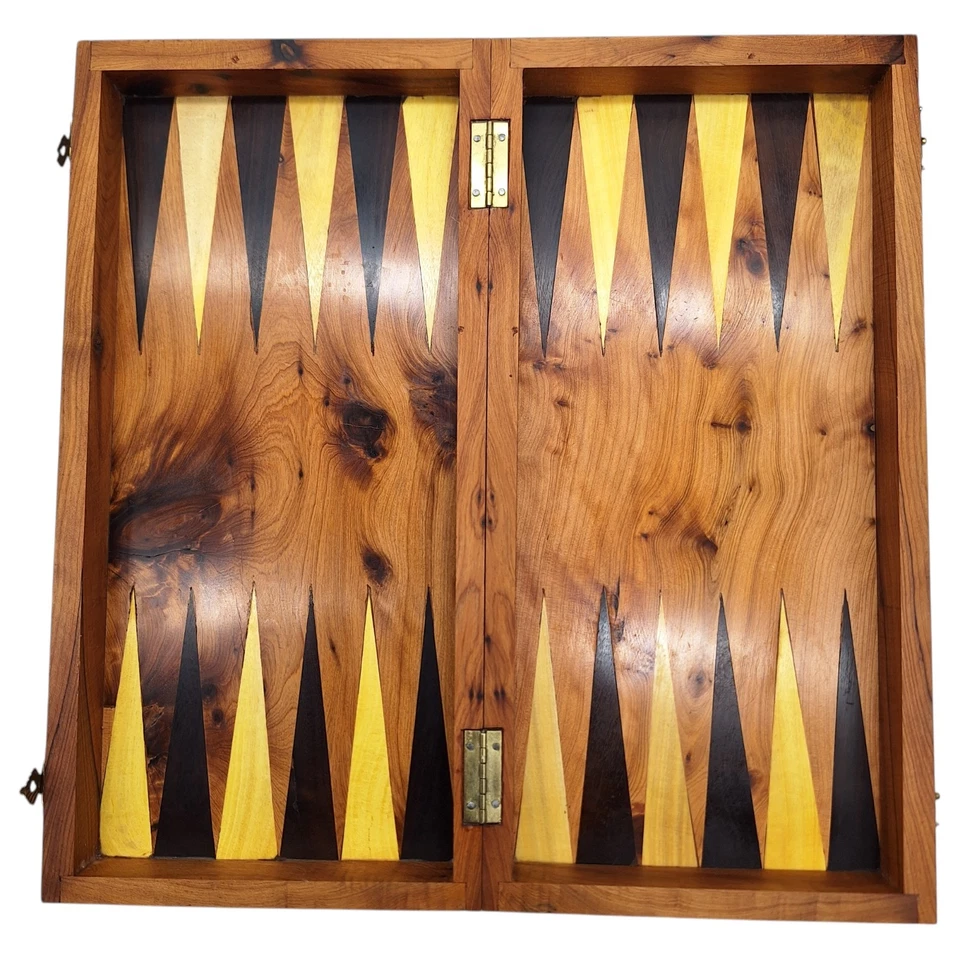 Vintage Moroccan Solid Thuya Burl Wood Chess & Backgammon Board – Folding Case - Image 4 of 4