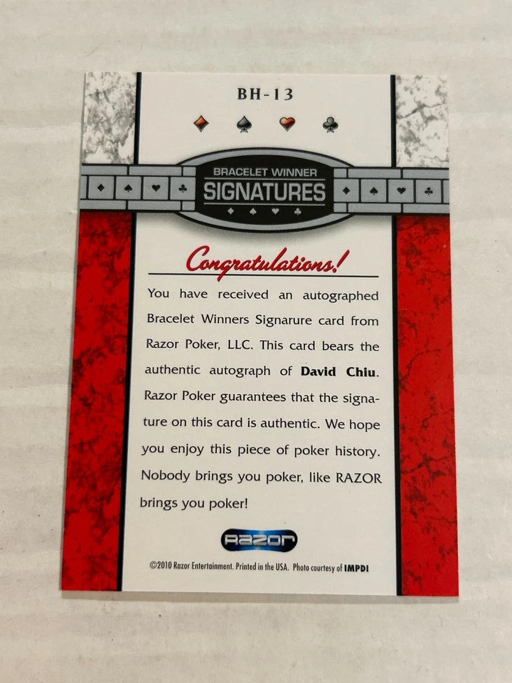 2010 RAZOR POKER DAVID CHIU PULSEIRA VENCEDORA ASSINATURAS NO CARTÃO AUTO - Imagem 2 de 2