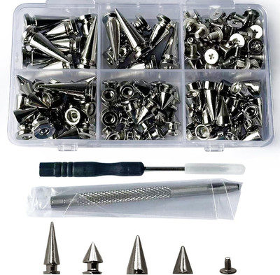 80 Pcs Punk Spikes and Studs Kit, Metal Cone Spike Studs Rivets 4 Sizes for DIY
