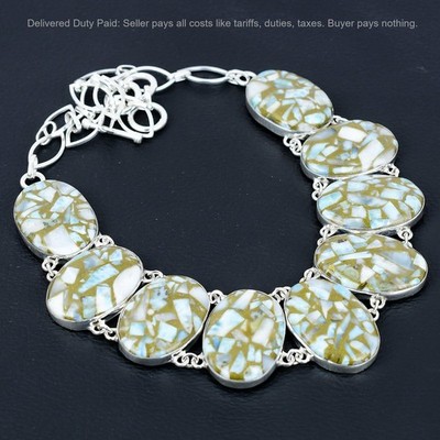 Valentines Sale Oval Copper Larimar Stone Wife Chain Necklace Sterling Silver