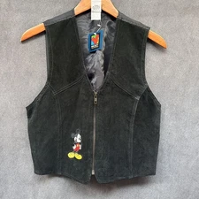 Vtg Mickey Mouse Unlimited Suede Leather Vest Black NOS S/M
