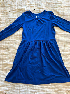 Primary Girls Fit & Flare Knit Cotton Dress Blue Long Sleeve Size 8 9