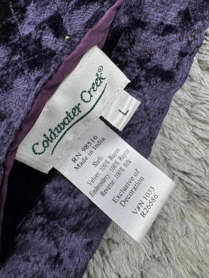 Coldwater Creek Jacket Women Large Silk Purple Velvet Burnout Reversible Bomber - Image 3 of 4