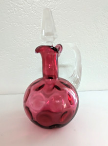 Vintage Fenton Glass  Cranberry Thumbprint Tall Cruet with Stopper circa 1950's