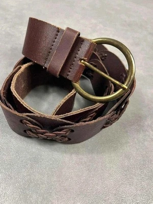 Ceinture vintage cuir / cuir tressé marron 42 100cm - Photo 1/4