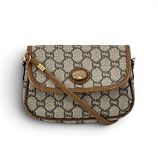 Borsa a tracolla AUTENTICA GUCCI Gucci Plus GG PVC in pelle marrone