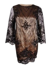 Tahari ASL Women's Embroidered Sequined Shift Dress (2, Black/Nude)