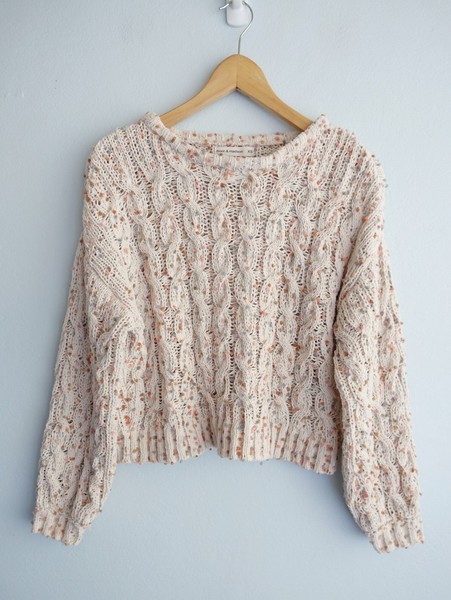 Moon & Madison Jumper Womens XS 6 8 Cable Knit Pom Poms Boho Sweater Pullover