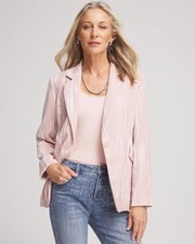 Chico  s 2.5 Stretch Velvet Blazer Jacket Rose Smoke Button Pockets LARGE NEW 
