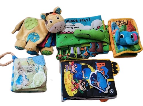 Lot Of 6 Baby Crinkle & Soft Books Teether Sensory Crib Stroller  Car Seat 