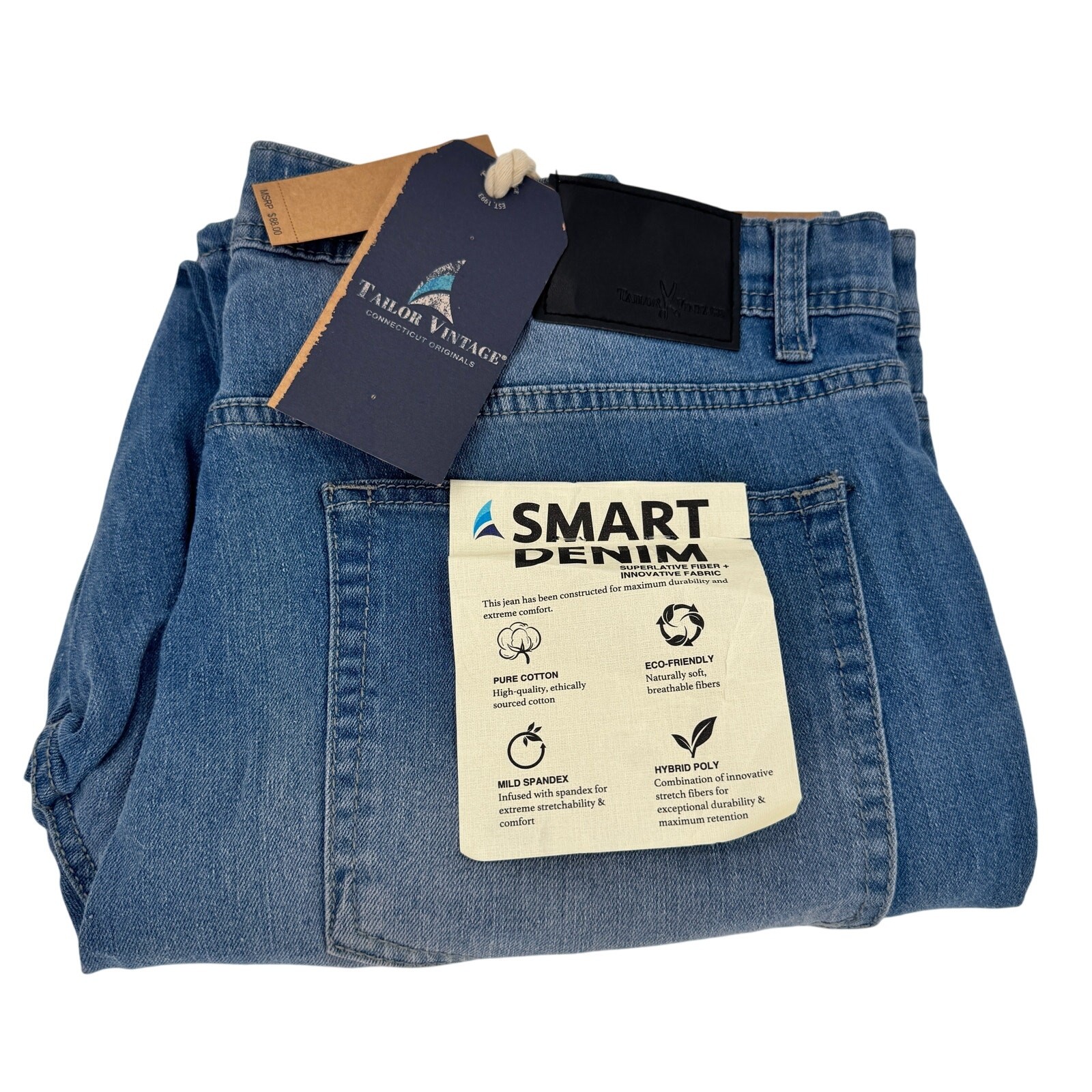 Tailor Vintage Jeans Mens 40x30 ACTUAL) Bristol Skinny Fit Smart Denim Blue NEW