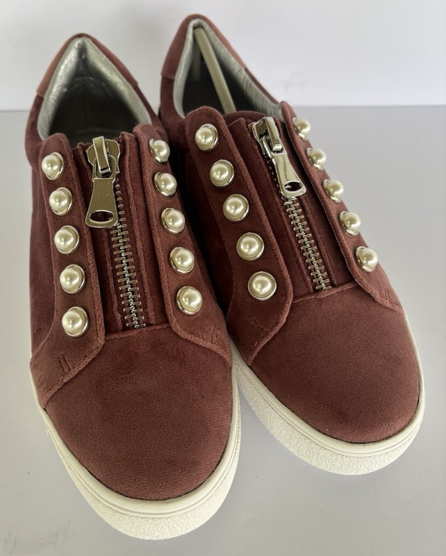 Steve Madden Lynn Pearl Zip Platform Sneakers Mauve Velvet-Look 7M