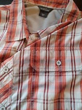 Eddie Bauer Travex Shirt Mens 2XL Red Gray Plaid Button Up Short Sleeve Casual