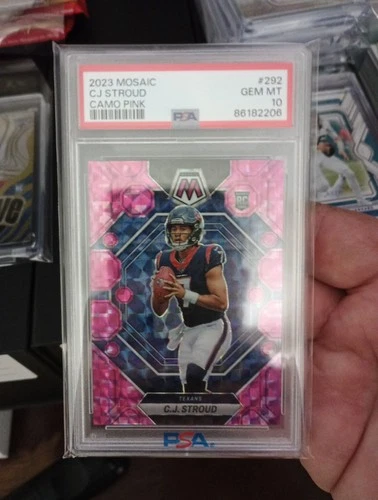 C.J. STROUD 2023 MOSAIC ROOKIE CAMO PINK MOSAIC PRIZM #292 RC PSA 10 Q0004