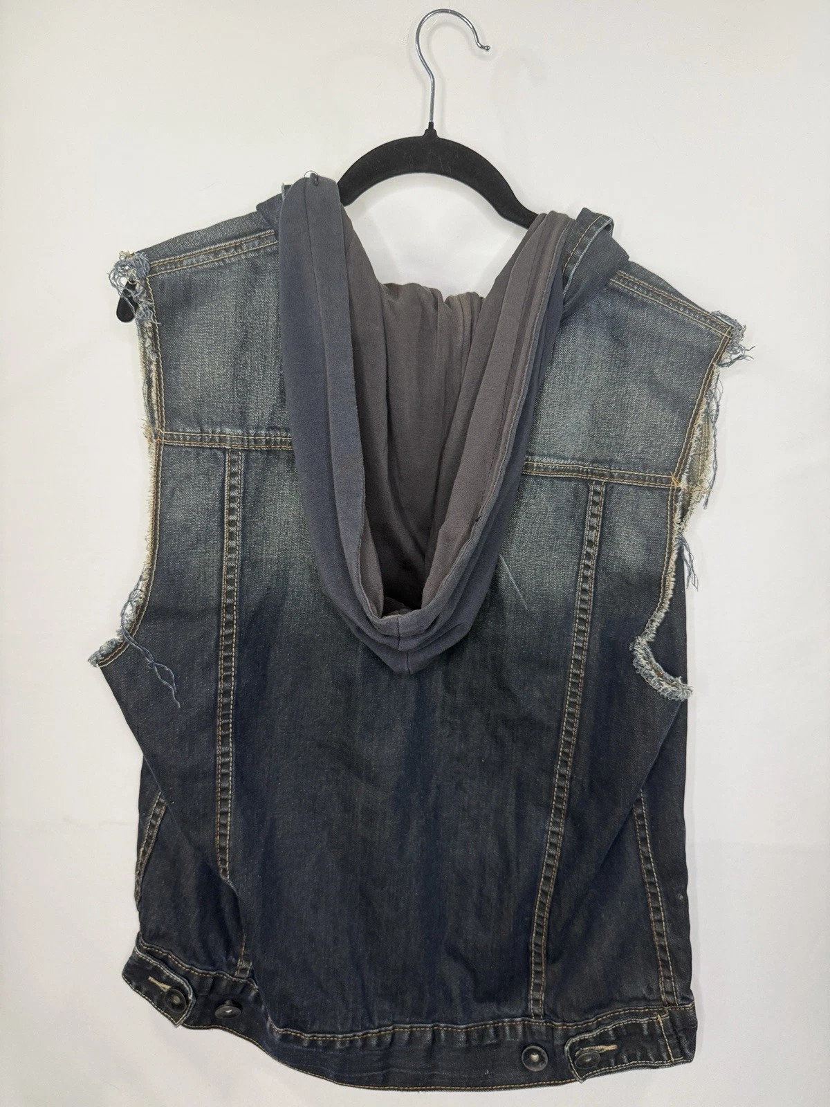 21MEN Hooded Denim Vest Mens M Distressed Y2K Grunge Skater Streetwear image 4