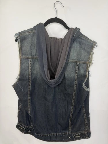 21MEN Hooded Denim Vest Mens M Distressed Y2K Grunge Skater Streetwear image 4