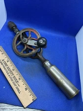 Vintage Original Egg Beater Hand Crank bullit shell Handle w Bit Storage