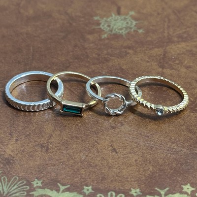 Vintage Único Apilable Plata / Color Dorado Anillo Paquete 4 Piezas - TAMAÑO S