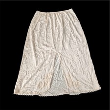 Vintage Lorraine Half Slip Womens Medium Cream Nylon Lace Trim Shiny slit ivory
