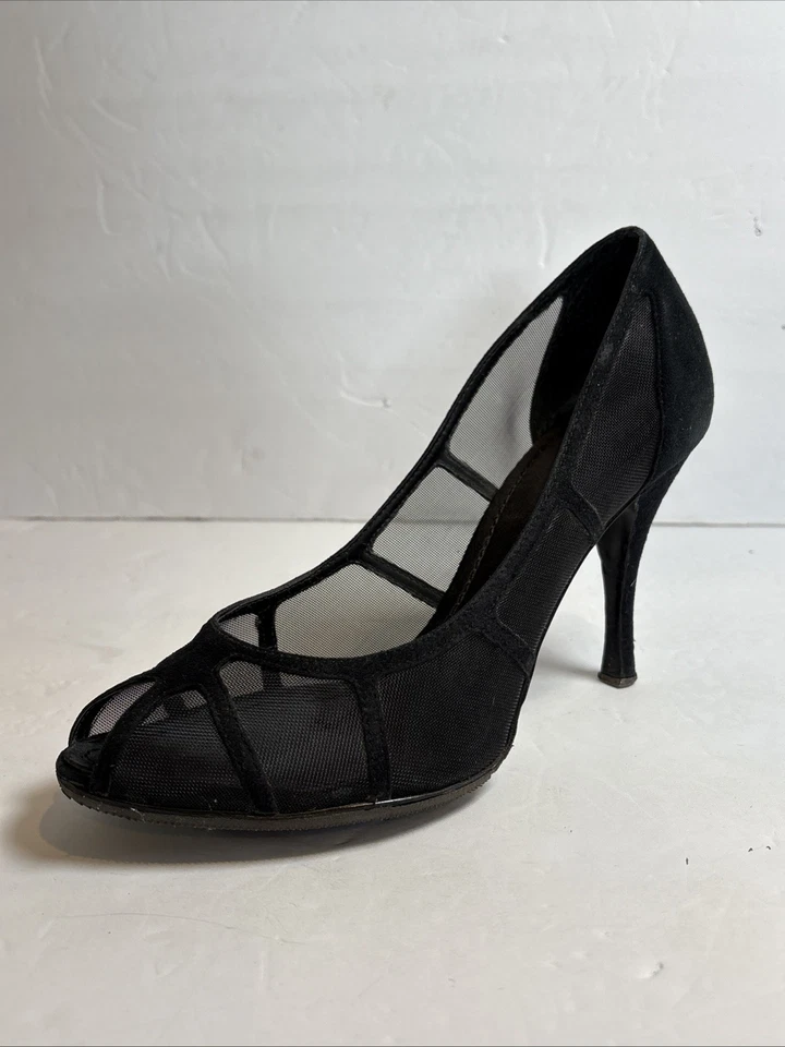 Tacones de gamuza/malla negros BCBG para niñas. Mujeres. Talla 8M. "Tacón de 3""". BG-Loras. Puntera abierta. Foto 4 de 4